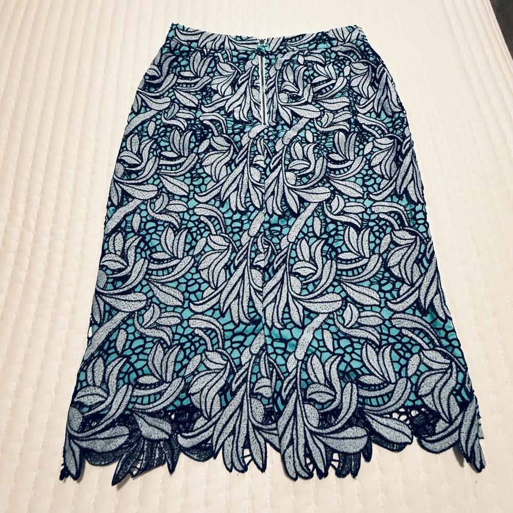 Maeve Tallulah Lace Overlay Blue Pencil Skirt Sz 6 Anthropologie - Picture 7 of 13